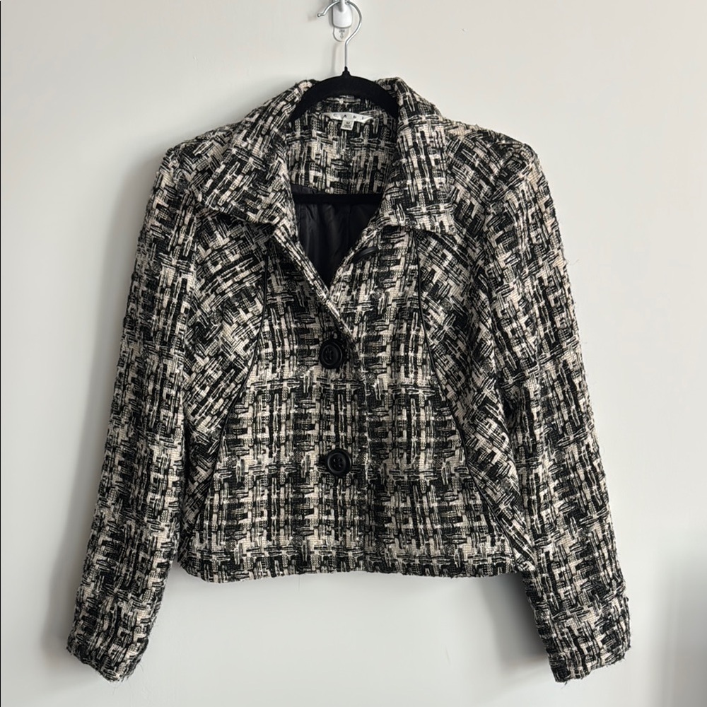 CAbi Black and Cream Blazer Classic Bouclé Style Size M